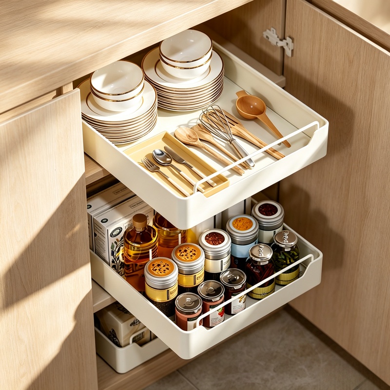 Drawer Slide Pair - Pull‑Out Metal Spice Tray With Sliding