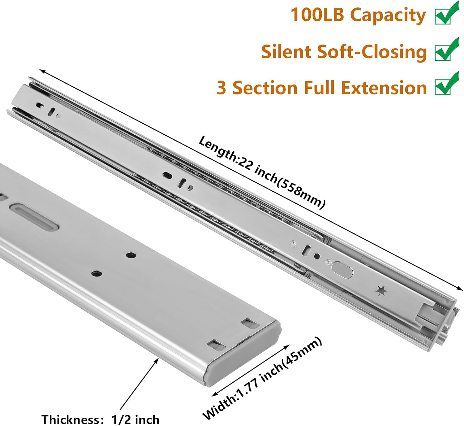 22 Inch Side Mount Soft Close  - Drawer Slide Pair ulasan dan harga