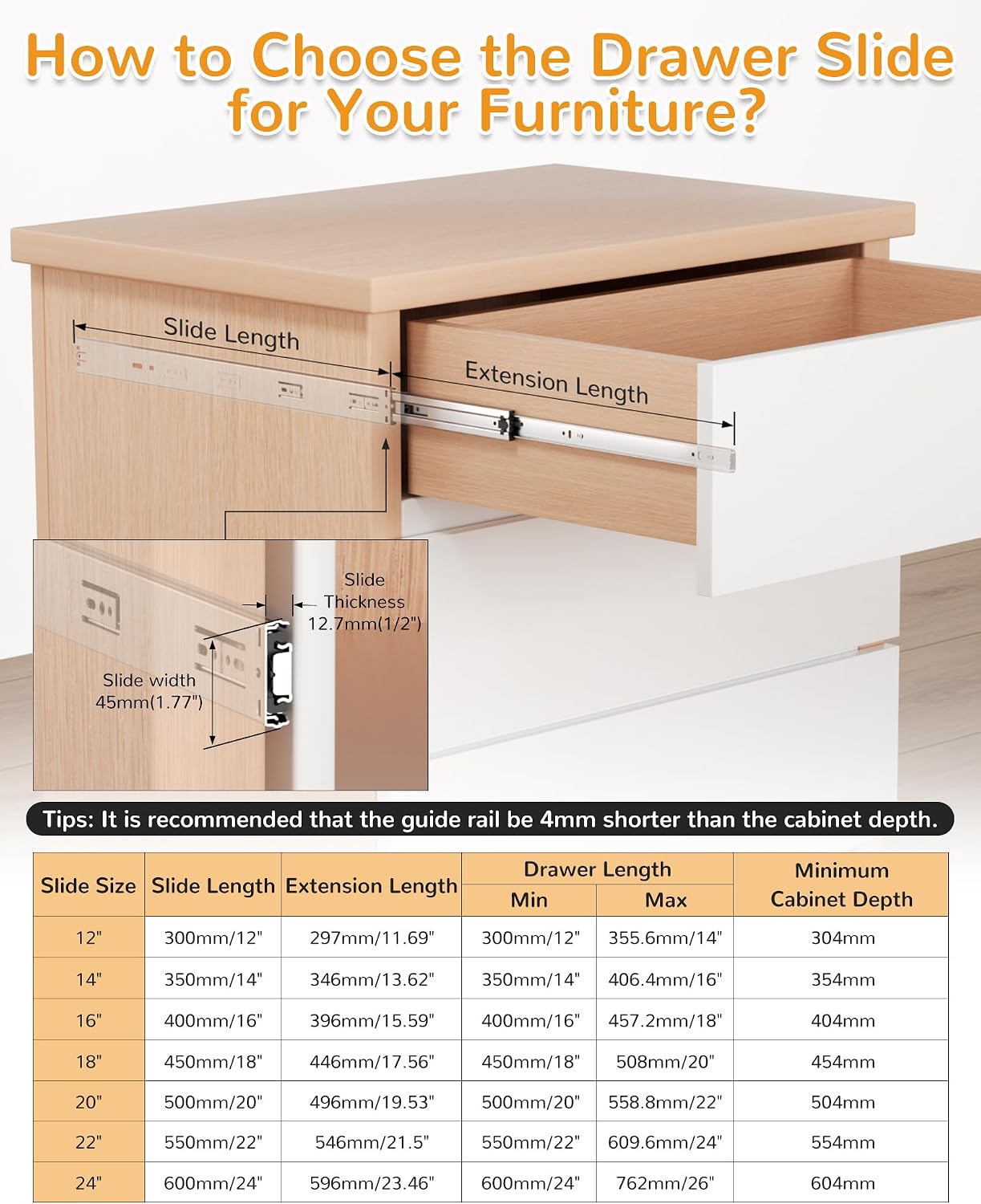 24 Inch Side Mount Soft Close  - Drawer Slide Pair ulasan dan harga